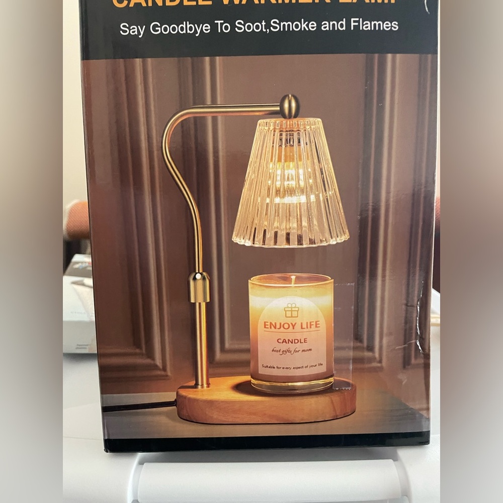 Amber Glass Candle Warmer Lamp with Gold Finish